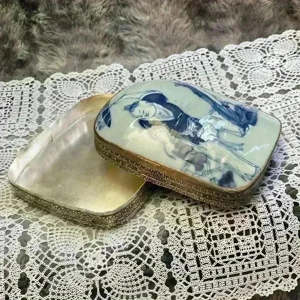 Vintage Porcelain Shard  Box/Silver plated copper. - Picture 8 of 16